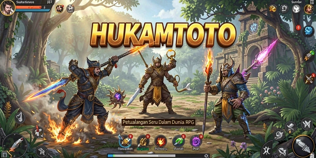 Screenshot gameplay HUKUMTOTO yang menampilkan aksi pertempuran epik.