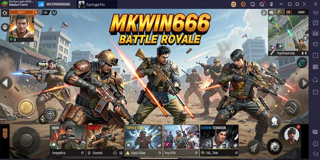 Screenshot gameplay MKWIN666 menampilkan pertempuran intens di arena Battle Royale.