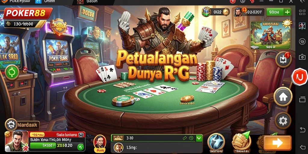 Screenshot gameplay POKER88 yang menampilkan pertarungan epik dan karakter menarik.