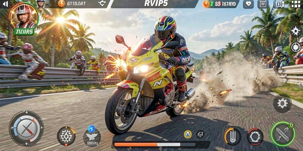 Gameplay seru dari RVIP5 yang menampilkan aksi balapan motor.