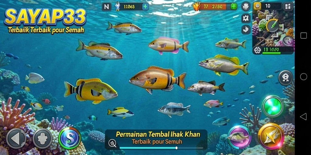 Tampilan gameplay seru di SAYAP33 dengan beragam ikan yang menantang.