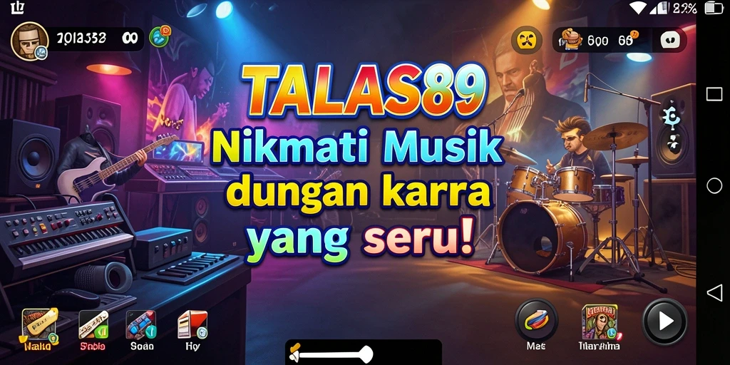 Screenshot utama TALAS89 menampilkan gameplay interaktif yang seru dengan musik.