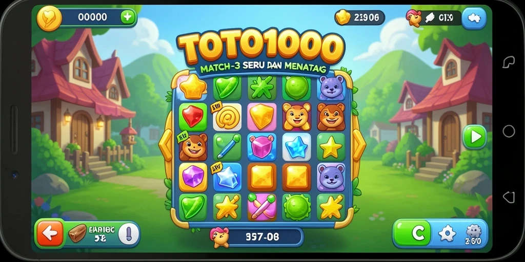 Tampilan seru gameplay TOTO1000 yang penuh warna dan strategi Match-3.